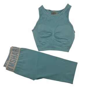 Gym Shark light blue sports bra and pant set.